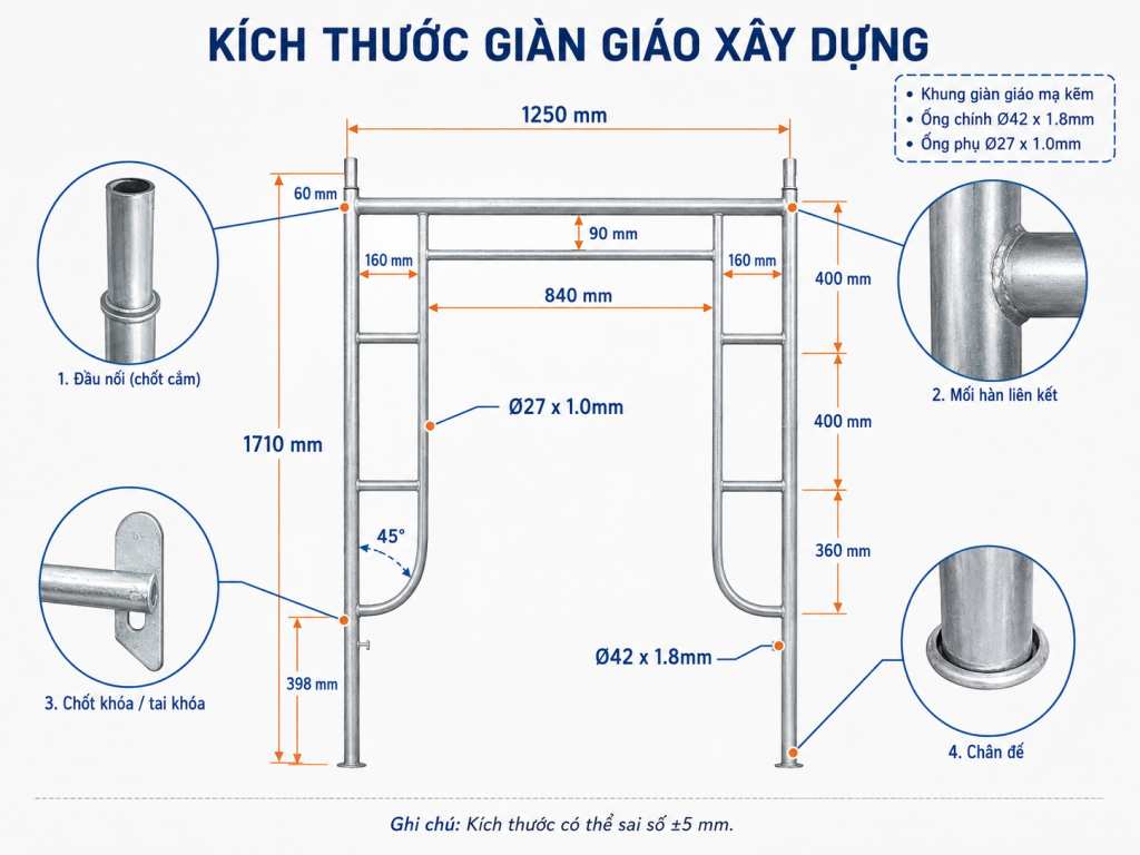 Kích thước giàn giáo xây dựng phổ biến và cách lựa chọn an toàn 6 kich thuoc gian giao khung