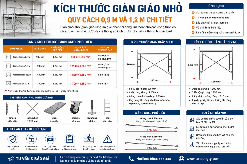 Kích Thước Giàn Giáo Nhỏ Bao Nhiêu? Quy Cách 0,9 m Và 1,2 m Chi Tiết 5 kich thuoc gian giao nho